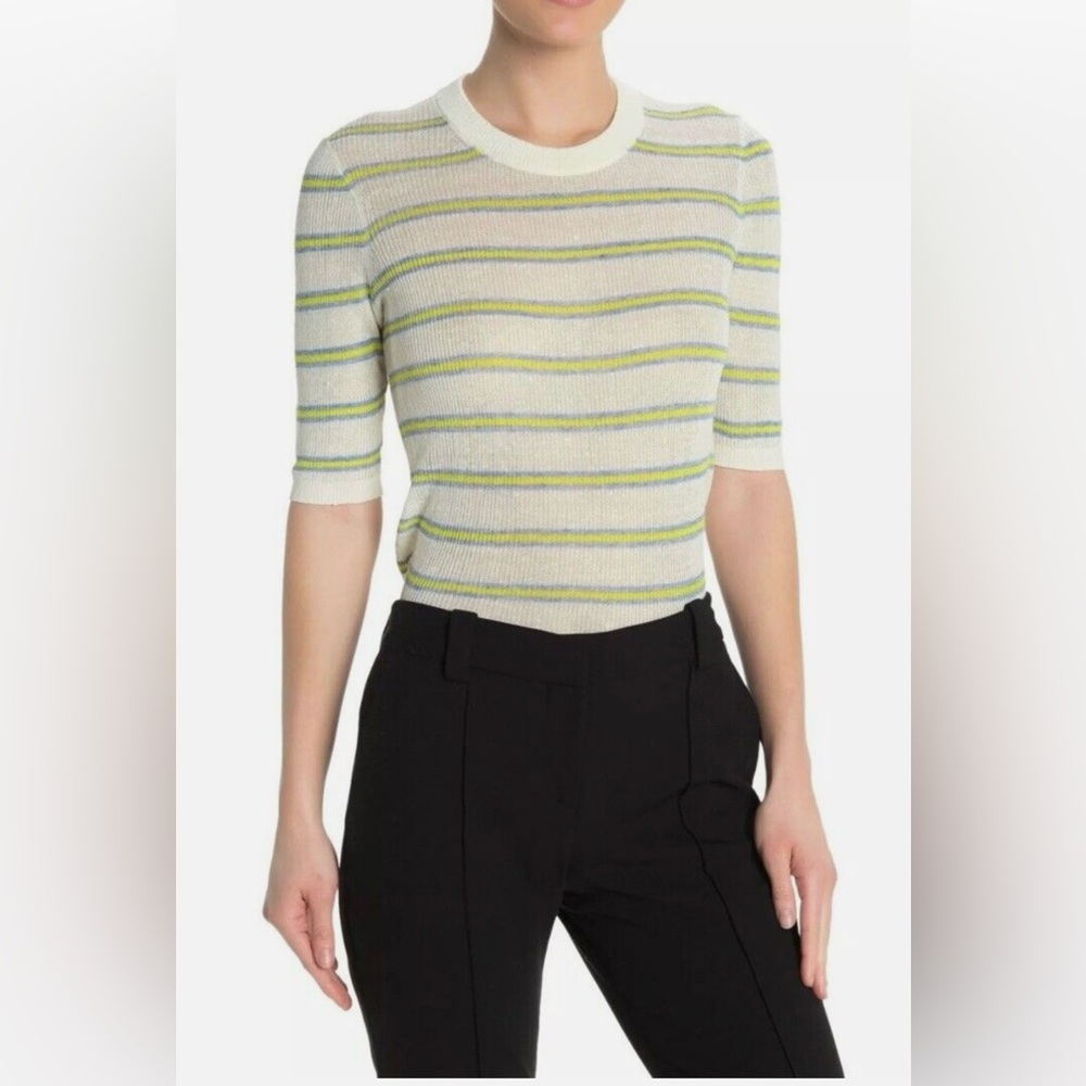 Veronica Beard Dean Ivory Multi Striped Linen
Blend Sweater